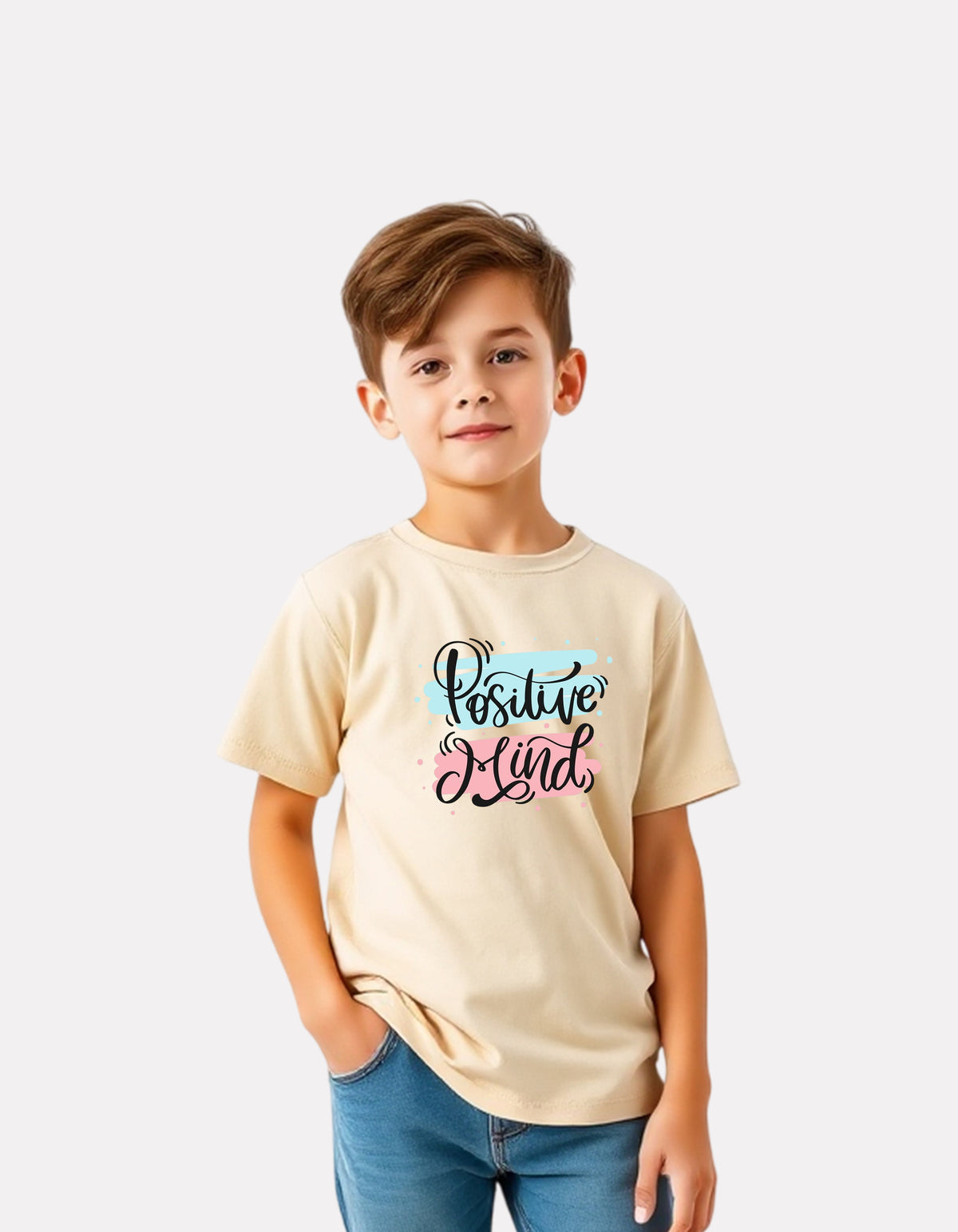 Junior Boys Printed Cotton T-Shirt(Beige Color)