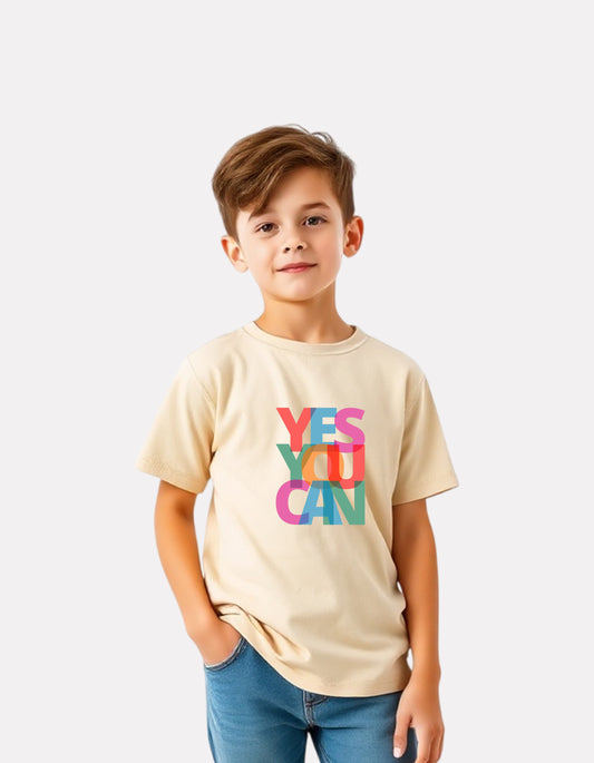 Junior Boys Printed Cotton T-Shirt(Beige Color)