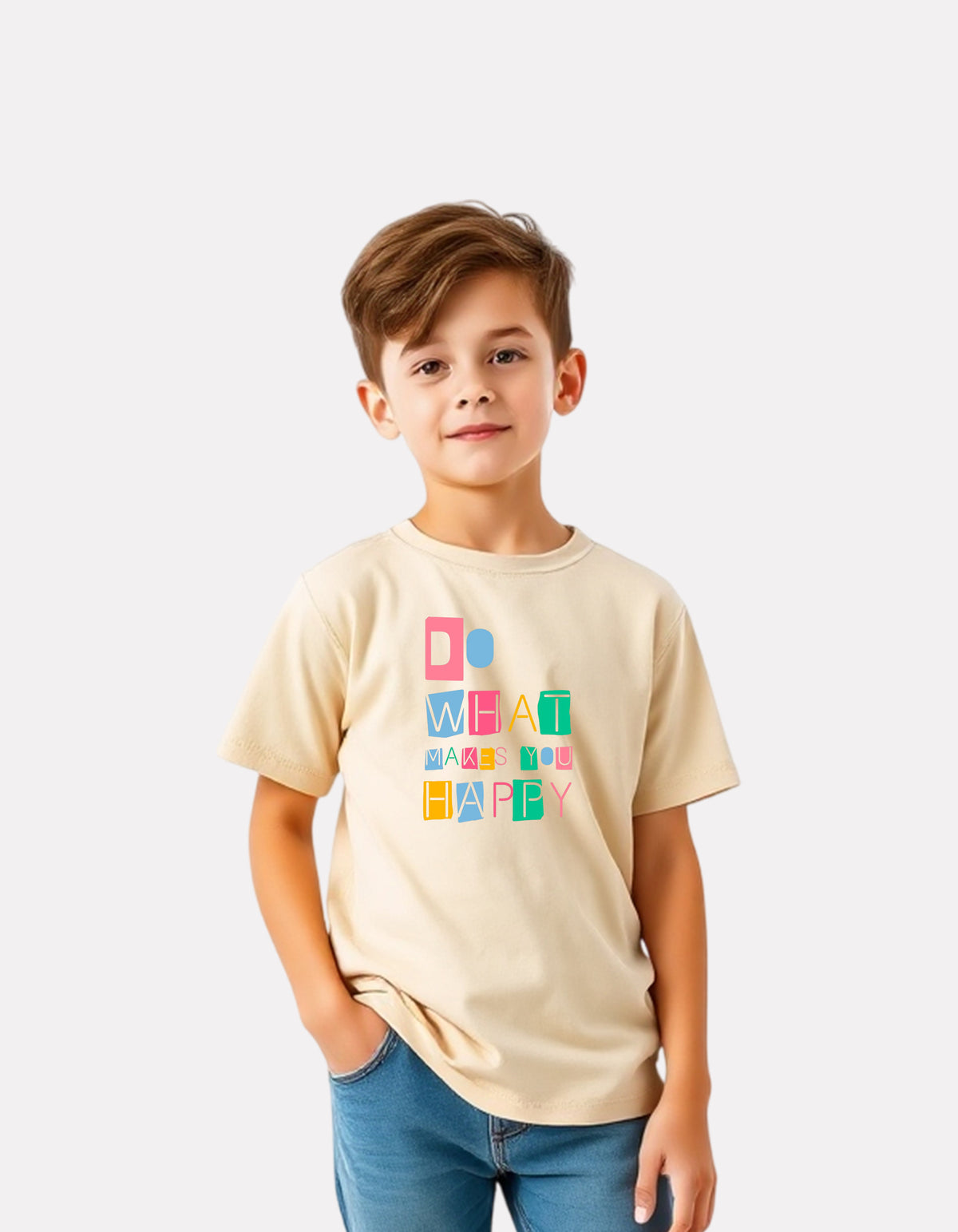 Junior Boys Printed Cotton T-Shirt(Beige Color)