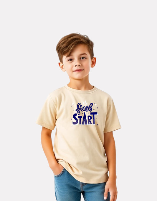 Junior Boys Printed Cotton T-Shirt(Beige Color)