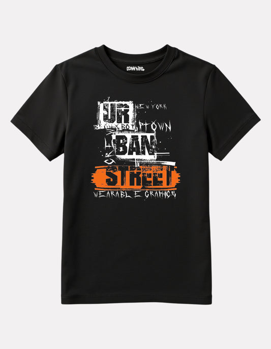 Printed Regular Fit Black Cotton Boys T-Shirt