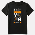 Printed Regular Fit Black Cotton Boys T-Shirt