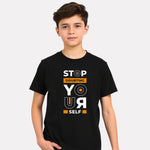 Printed Regular Fit Black Cotton Boys T-Shirt