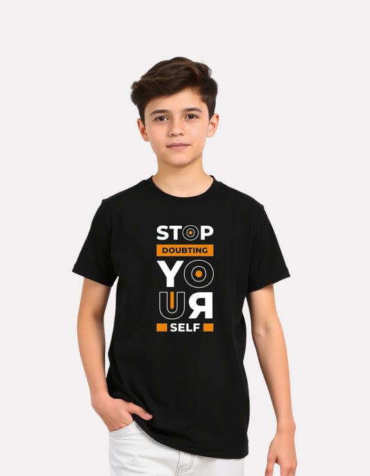 Printed Regular Fit Black Cotton Boys T-Shirt