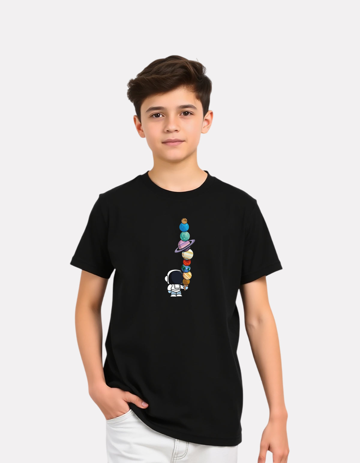 Junior Boys Black Cotton Stylish Printed T-Shirt