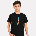 Junior Boys Black Cotton Stylish Printed T-Shirt