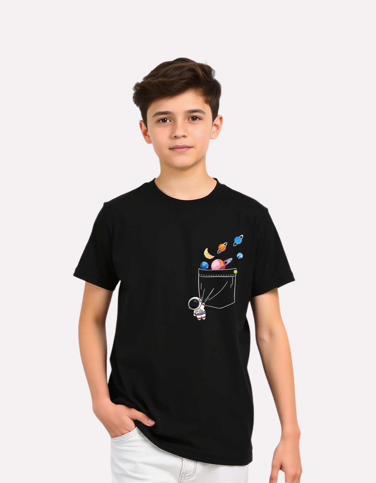 Junior Boys Black Cotton Stylish Printed T-Shirt
