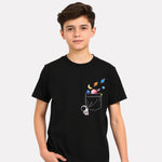 Junior Boys Black Cotton Stylish Printed T-Shirt