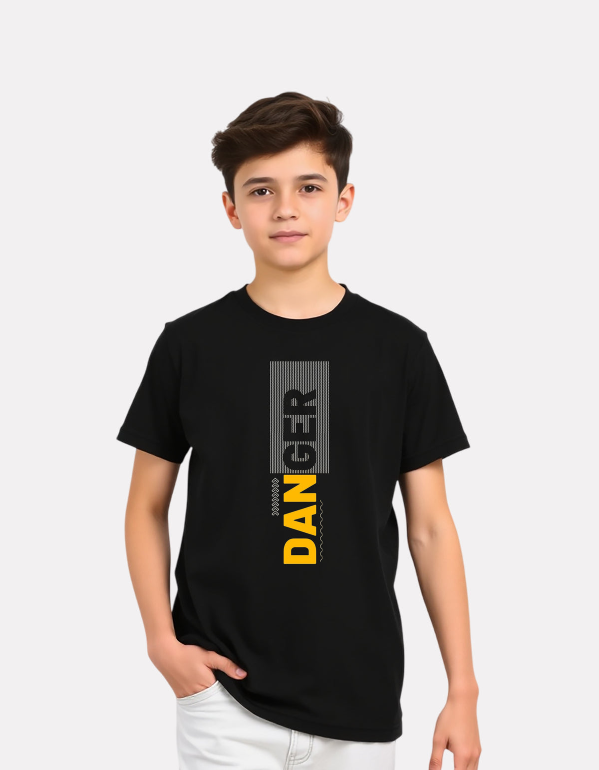 Junior Boys Black Cotton Stylish Printed T-Shirt