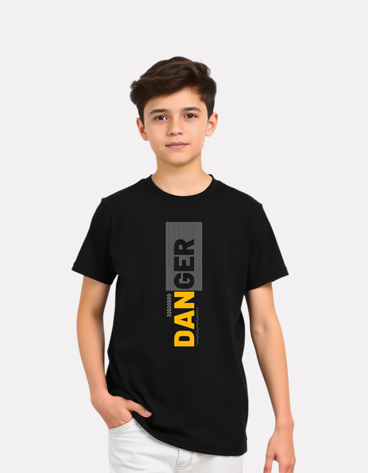 Junior Boys Black Cotton Stylish Printed T-Shirt