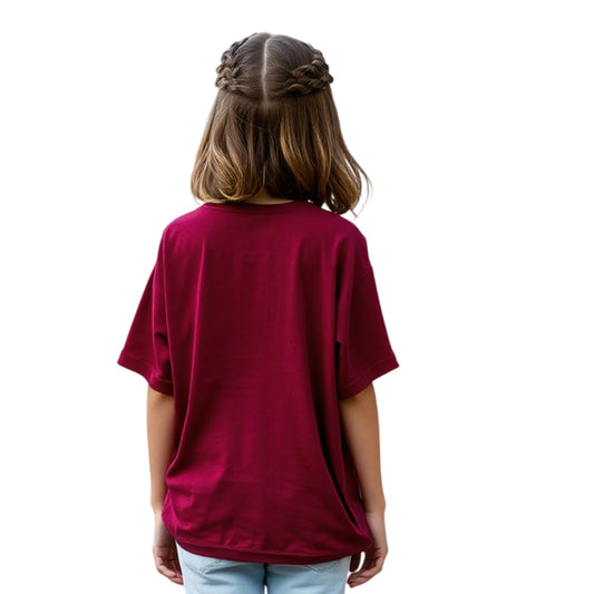 Girls’ Oversized Plain Cotton Tee (Maroon)