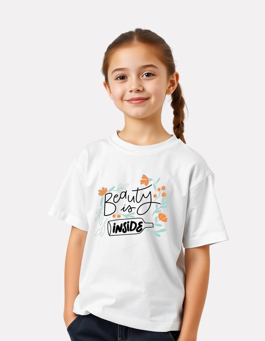 White Printed Casual Cotton T-Shirt for Girls