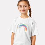 Junior White Printed Casual Cotton T-Shirt for Girls
