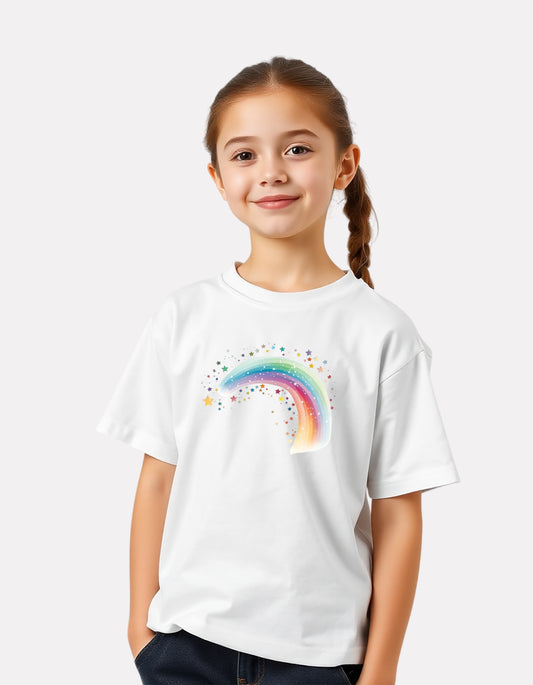 Junior White Printed Casual Cotton T-Shirt for Girls
