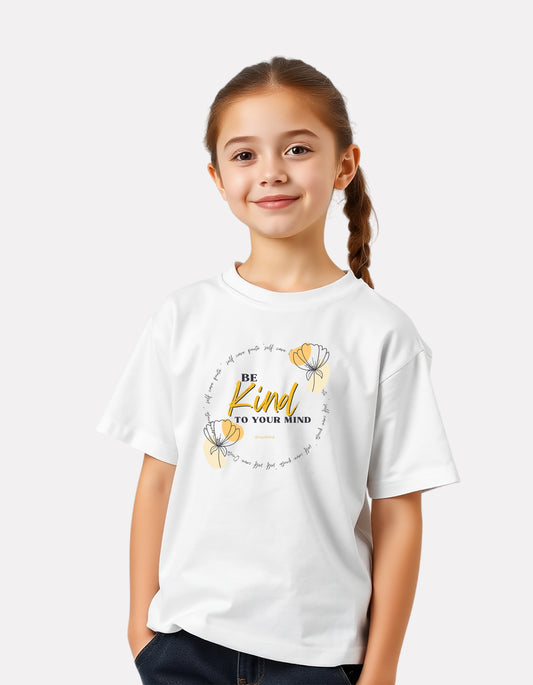 Junior White Printed Casual Cotton T-Shirt for Girls