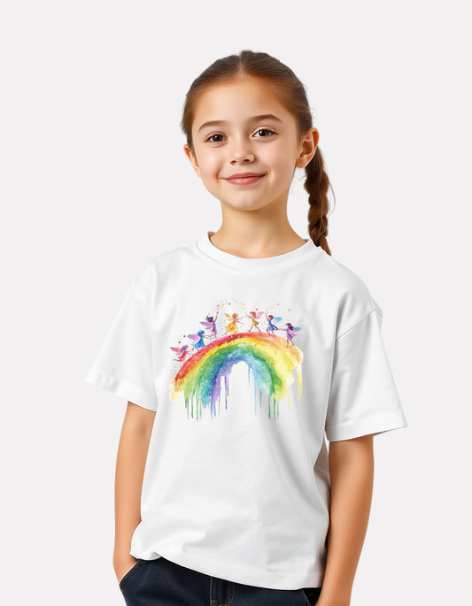 Junior White Printed Casual Cotton T-Shirt for Girls