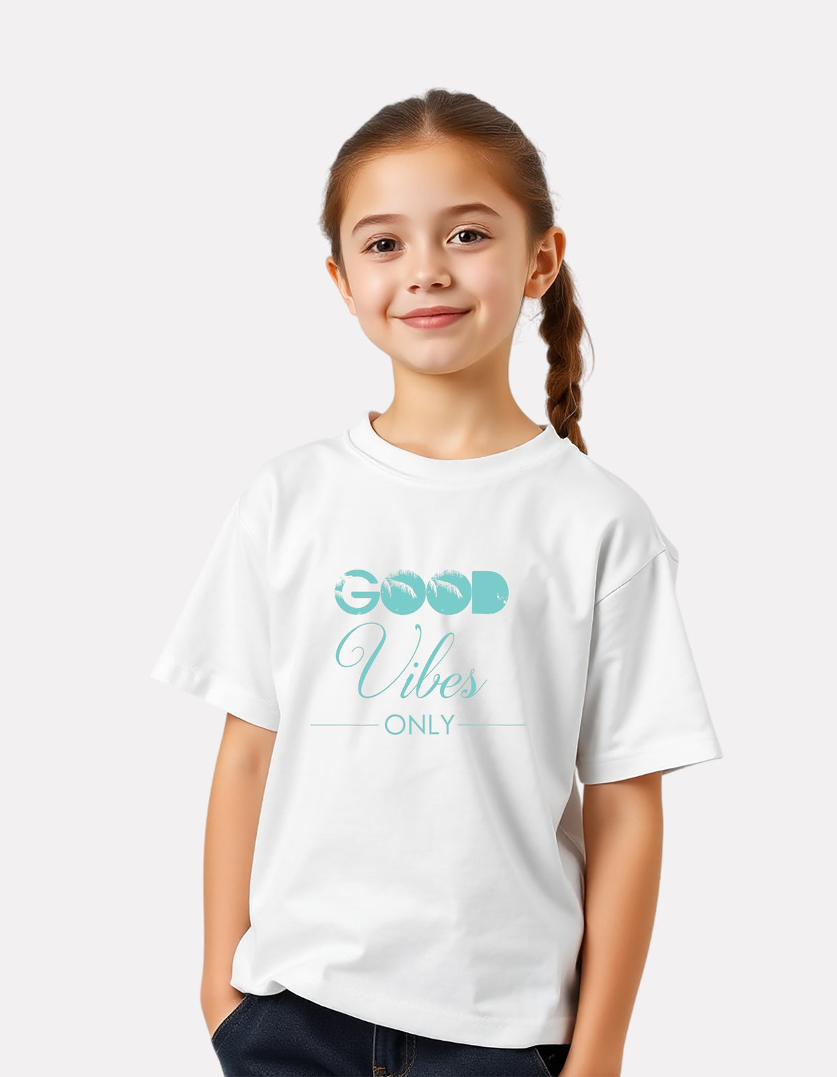 White Printed Casual Cotton T-Shirt for Girls