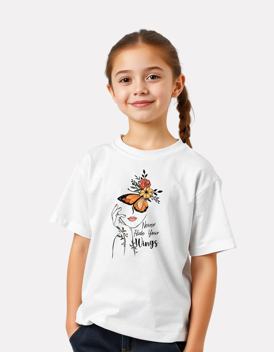 White Printed Casual Cotton T-Shirt for Girls