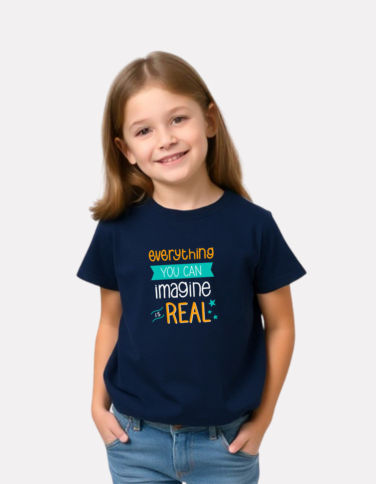 Printed Navy Blue Cotton T-Shirt for Girls