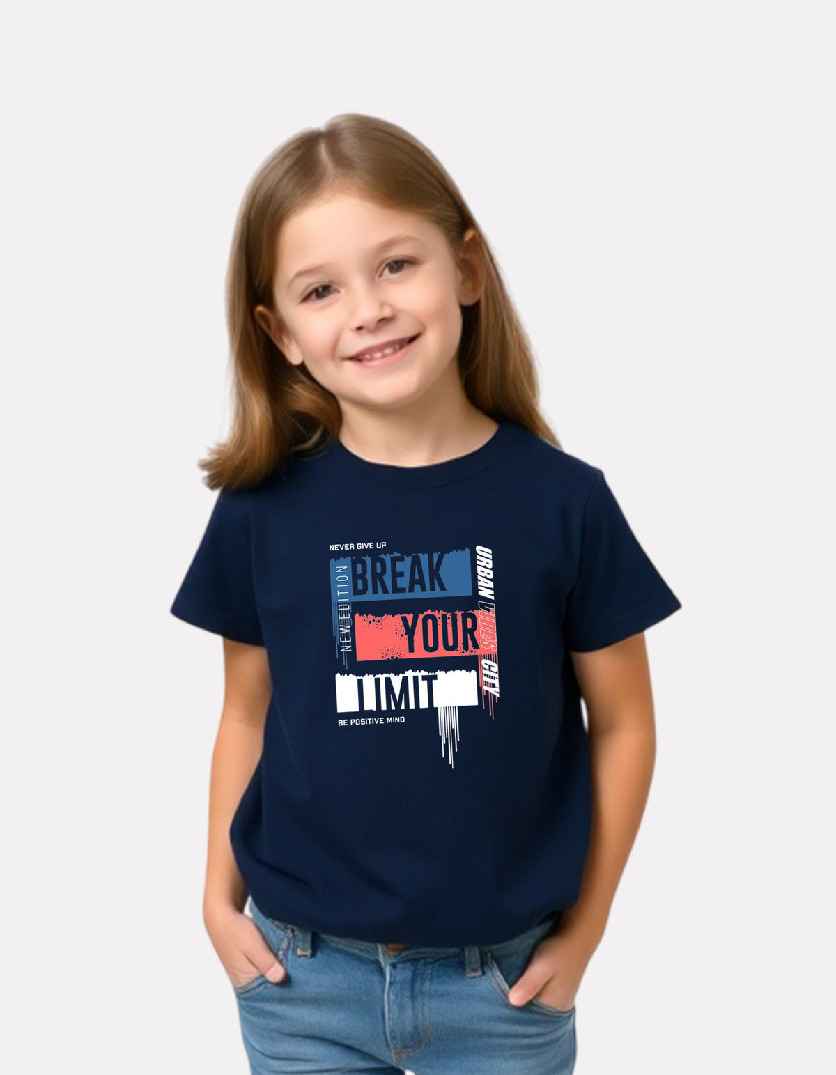 Printed Navy Blue Cotton T-Shirt for Girls