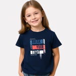 Printed Navy Blue Cotton T-Shirt for Girls