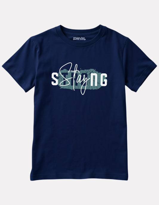 Printed Navy Blue Cotton T-Shirt for Girls