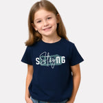 Printed Navy Blue Cotton T-Shirt for Girls