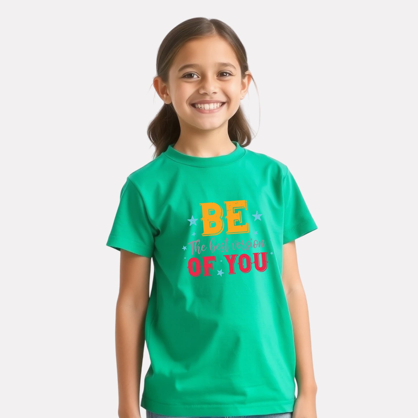 Green Color Graphic Print T-Shirt For Girls
