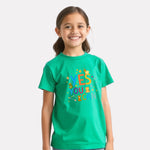 Green Color Graphic Print T-Shirt For Girls