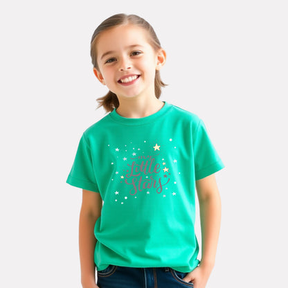 Green Color Graphic Print Round-Neck T-Shirt For Girls