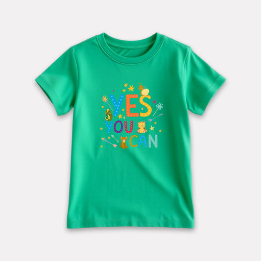 Green Color Graphic Print T-Shirt For Girls