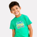 Boys Cotton Mint Green Printed T-shirt