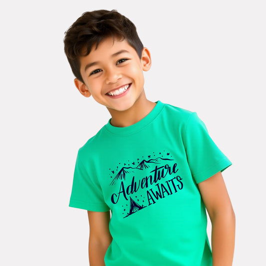 Boys Cotton Mint Green Printed T-shirt