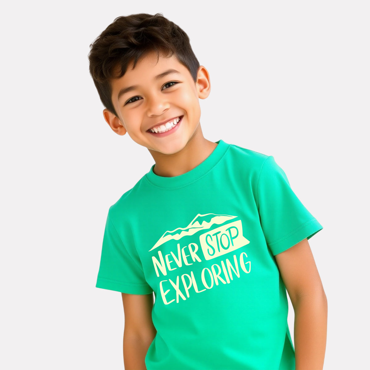 Boys Cotton Mint Green Printed T-shirt