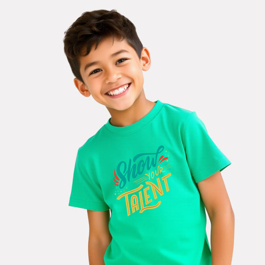 Cotton Mint Green Printed T-shirt for Boy
