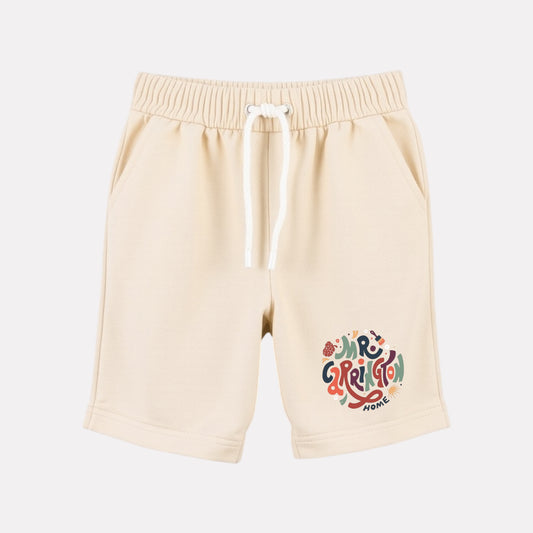 Girl Cotton Regular Fit Casual Shorts (Beige Color)