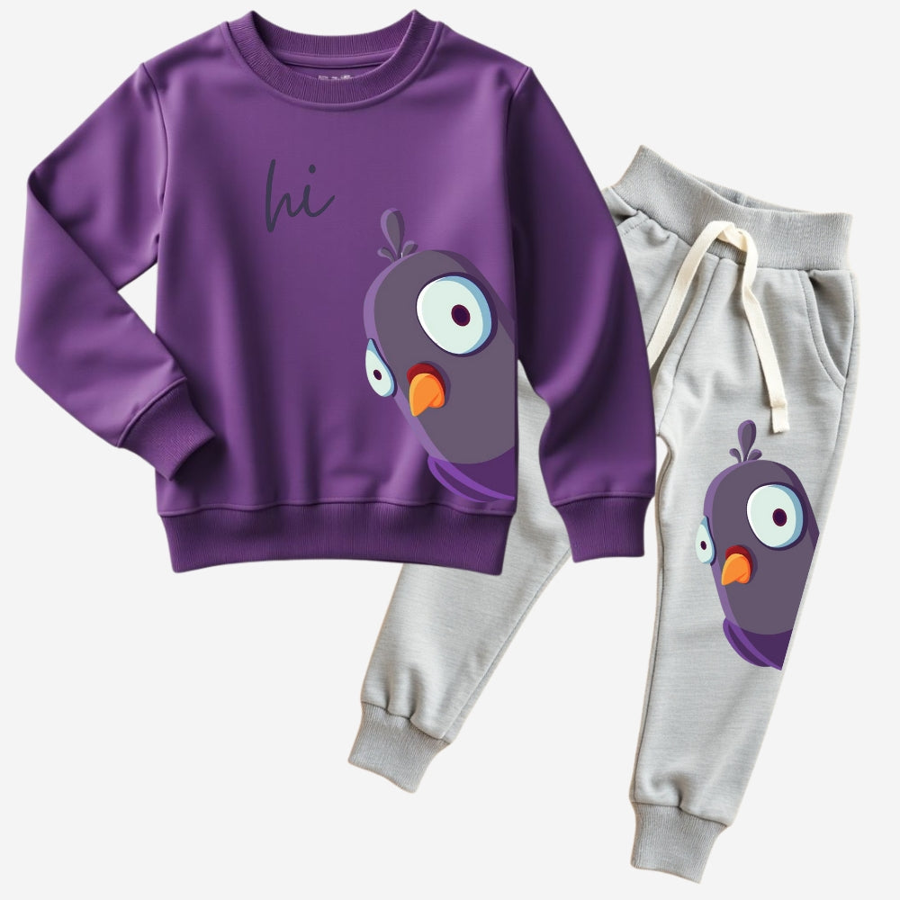 Sweatshirt-Pant Cord Set Lavender & Grey Melange