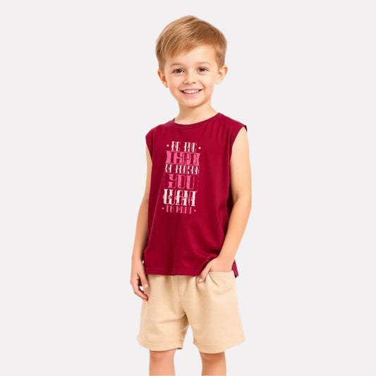 Maroon T-Shirt with Matching Shorts for Boy