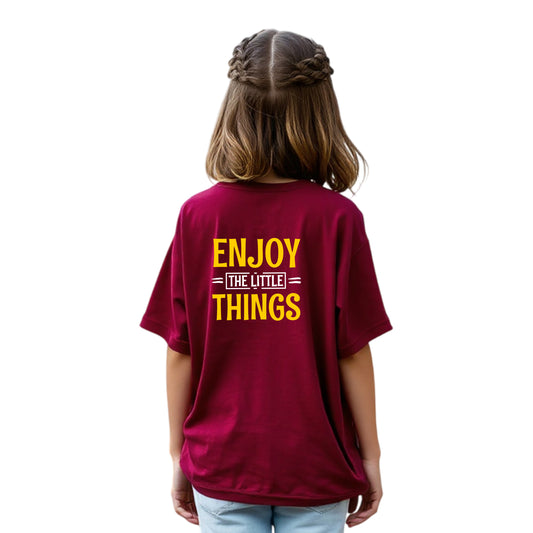 Girls’ Oversized Printed Cotton Tee (Maroon)
