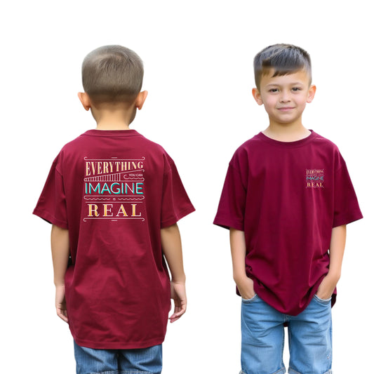 Boys’ Oversized Printed Cotton Tee (Maroon)