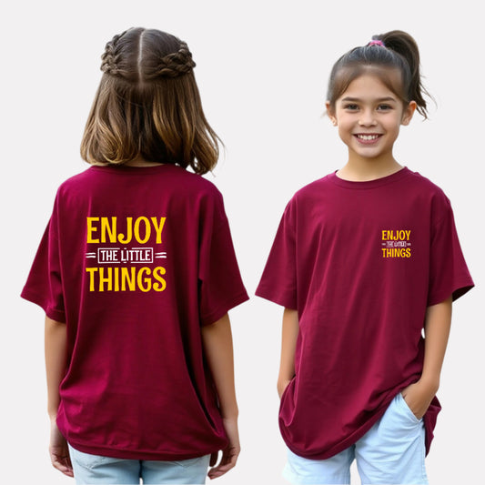 Girls’ Oversized Printed Cotton Tee (Maroon)