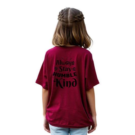 Girls’ Oversized Printed Cotton Tee (Maroon)
