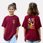 Girls’ Oversized Printed Cotton Tee (Maroon)