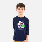 Minimalist Boys Cotton Full Sleeve T-Shirt - Navy