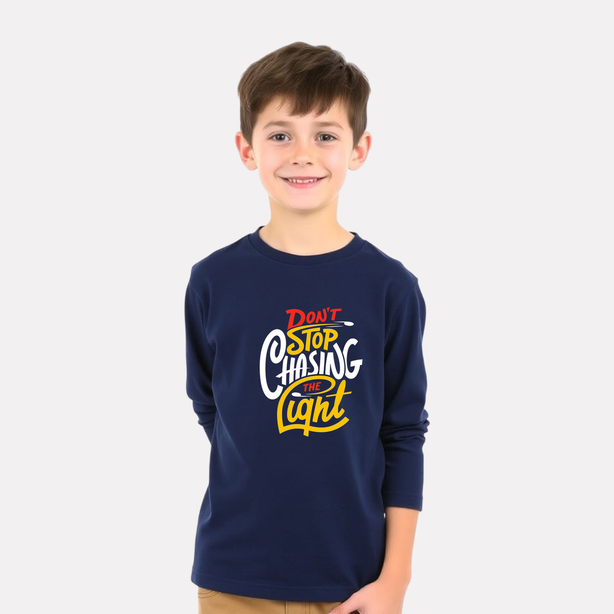 Minimalist Boys Cotton Full Sleeve T-Shirt - Navy