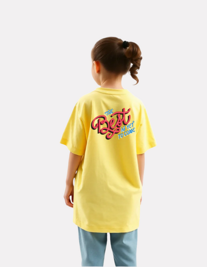 Girls Printed Extended Sleeves Oversized Cotton T-shirt (Yellow Color)