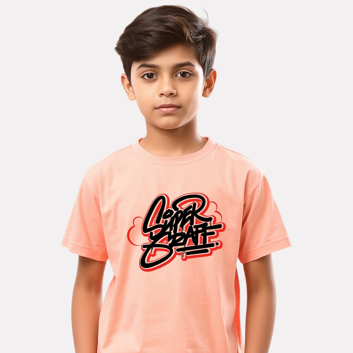 Junior Boy Printed Cotton T-Shirt(Peach Color)