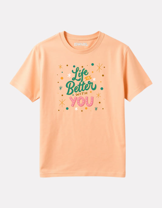 Junior Boy Printed Cotton T-Shirt(Peach Color)