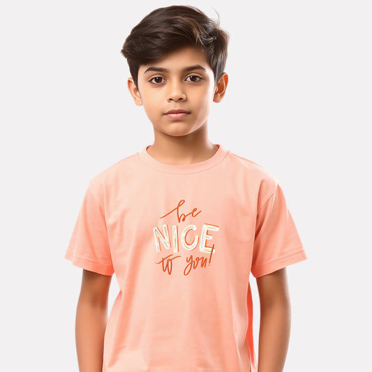 Junior Boy Printed Cotton T-Shirt(Peach Color)