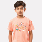 Junior Boy Printed Cotton T-Shirt(Peach Color)